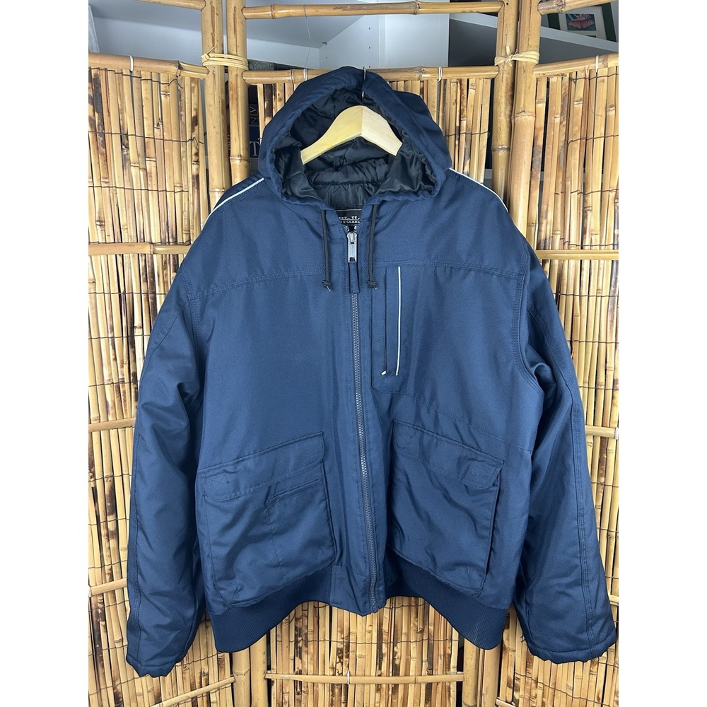 WALLS Workwear Jacket Blue Canvas Hooded Quilted Lined 2XL‎